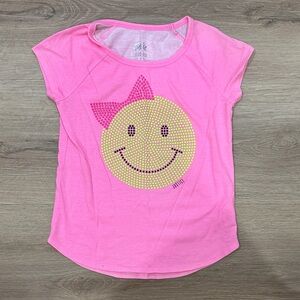 Justice Pink Tee with Smiley Face and Bow